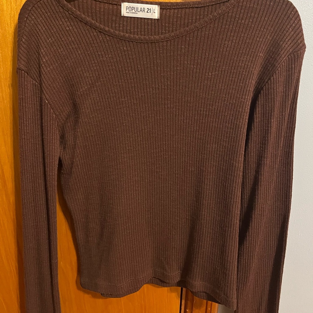 Brown Ribbed Women's Top